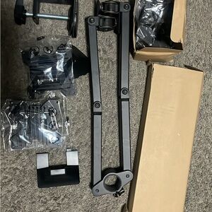 Dual Monitor Stand with Black Speakers